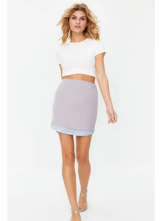 Gray End Detail Mini Woven Skirt TWOSS24ET00092 