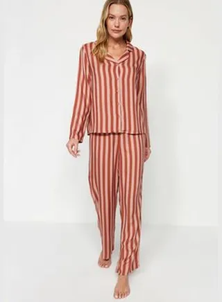 Multicolored Striped Viscose Shirt-Pants Weave Pajamas Set THMAW24PT00240.