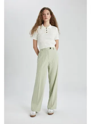 Woman Wide Leg Woven Trousers 