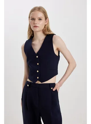 Woman Cropped Fit V Neck Sleeveless Smart Casual Vest 