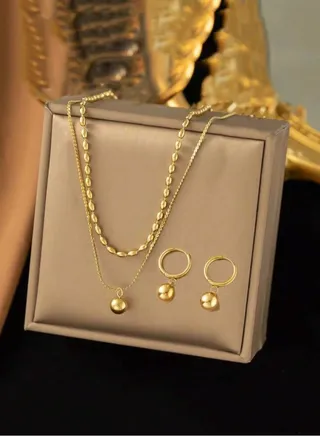 Gold Plated Stainless Steel Women's Necklace And Earrings Accessories Set 