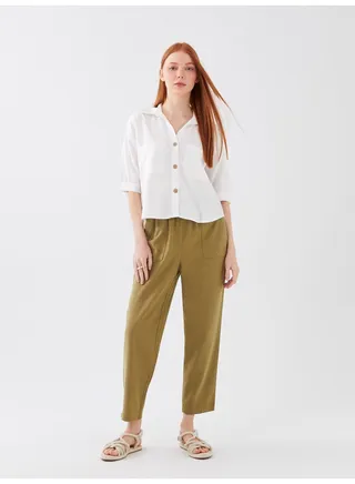Elastic Waist Straight Linen Women's Trousers 