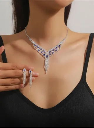 Elegant Zirconia Necklace & Earrings Jewellery Set For Women 