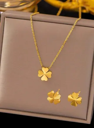 18k Gold Plated Necklace & Earrings Jewelry Set For Women 