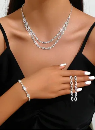 Elegant Zirconia Necklace & Earrings & Bracelet Jewelry Set For Women 