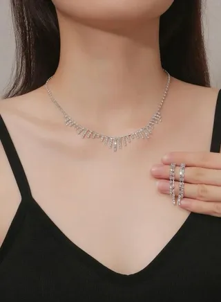 Rhinestone Jewelry Set Necklace And Earring 
