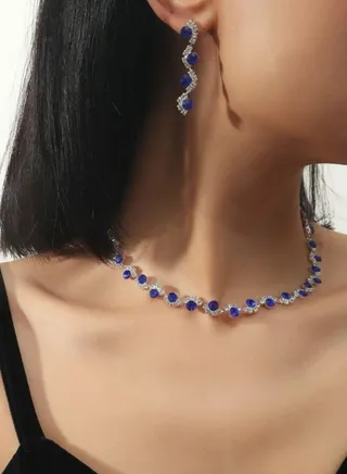 925 Silver Plated Cubic Zircon Necklace & Earrings Set 