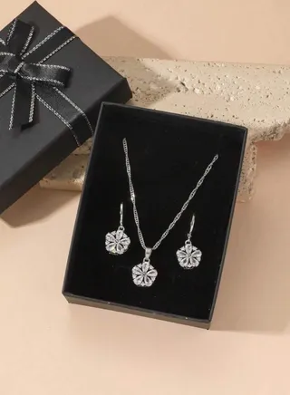 Elegant Silver Plated Stainless Steel Necklace & Earrings Jewellery Set For Women 