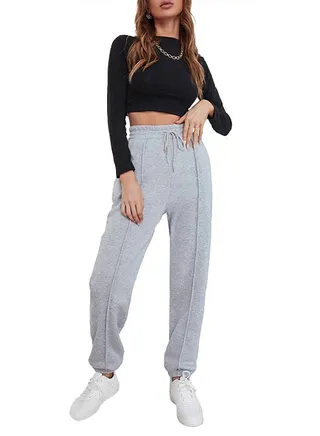 Sportswear - Sport Sweatpants With Line - High Waist 