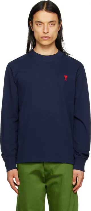 AMI Alexandre Mattiussi Navy Ami De Cœur Long Sleeve T-Shirt