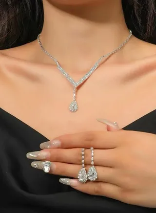 Rhinestone Jewelry Set Necklace And Earring 