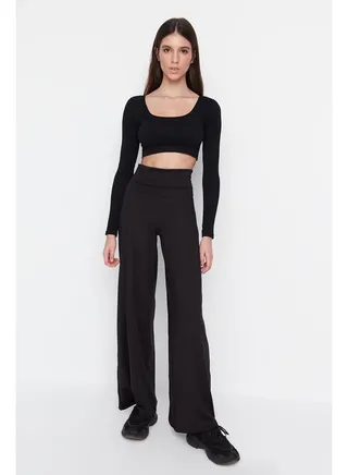 Black Scuba/Scuba Diver Wide Leg Sports Trousers with a Foldable Waist TWOAW23EA00016. 