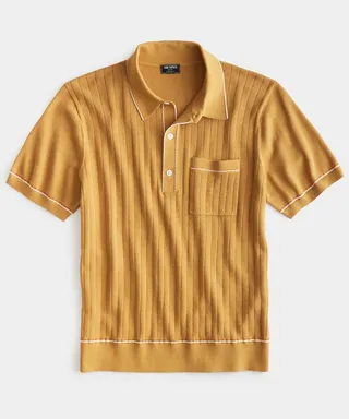Italian Cotton Silk Tipped Riviera Sweater Polo in Bitter Gold