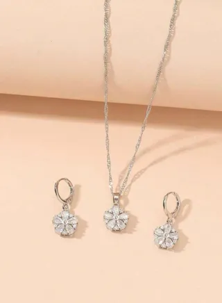 Elegant Silver Plated Stainless Steel Necklace & Earrings Jewellery Set For Women 