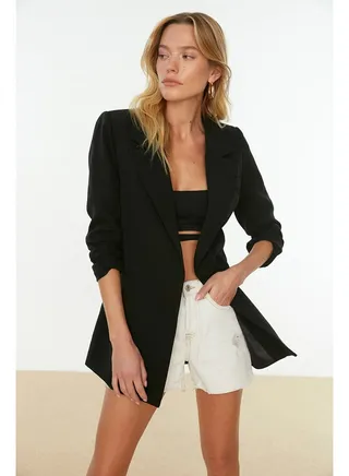 Black Regular Lined Woven Blazer Jacket TWOSS22CE0074 