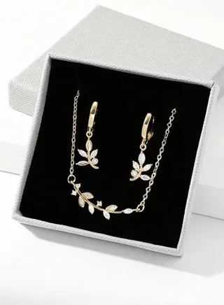 Gold Plated Stainless Steel Women's Necklace And Earrings Accessories Set 