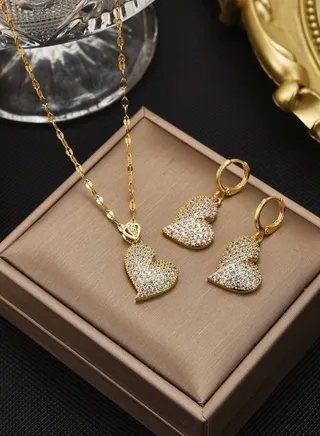 18k Gold Plated Necklace & Earrings Jewelry Set For Women 