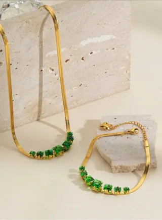 Luxury & Elegant 18k Gold Plated Necklace & Bracelet Jewelry Set For Women 
