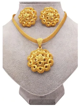 18k Gold Plated Necklace & Earrings Jewelry Set For Women 