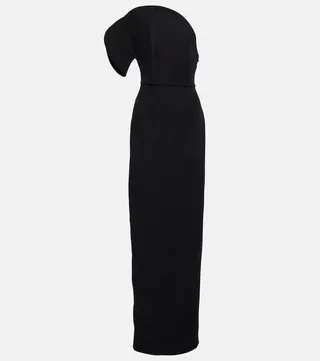 One-shoulder wool and silk maxi dress