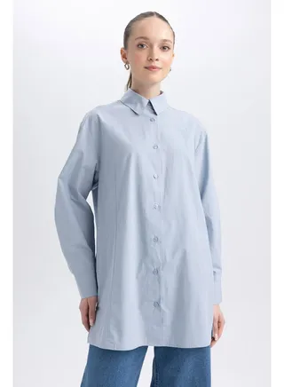 Woman Relax Fit Woven Long Sleeve Tunic 