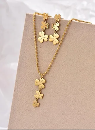 Gold Plated Stainless Steel Necklace & Earrings Set 