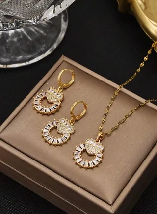18k Gold Plated Necklace & Earrings Jewelry Set For Women 