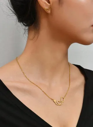 Gold Plated Stainless Steel Women's Necklace And Earrings Accessories Set 