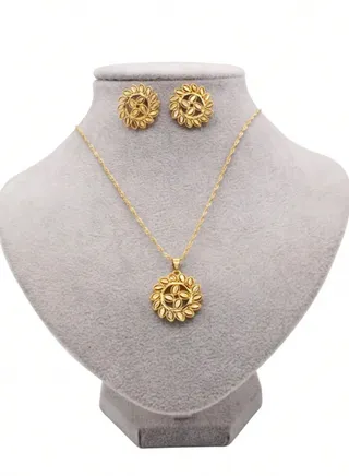 18k Gold Plated Necklace & Earrings Jewelry Set For Women 