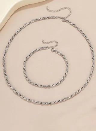 Link Chain Bracelet & Necklace Jewelry Set