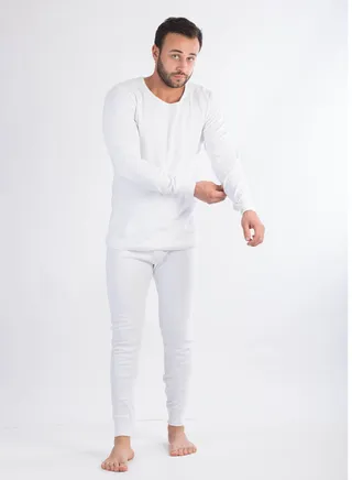 Jet Men Underwear Cotton Thermal Set  Long Sleeves & Long Johns - White 