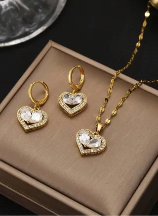 18k Gold Plated Necklace & Earrings Jewelry Set For Women 