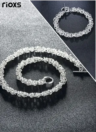 Men Link Chain Jewelry Set Silver Plated OT Buckle Necklace Bracelet Set Fashion Short Thick Chain Party Accessories 