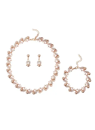 3 Piece Pearl Necklace Earrings Bracelet Jewelry Set 