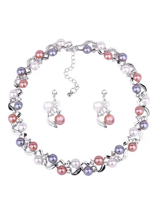 Faux Pearl Rhinestone Inlaid Necklace Set 