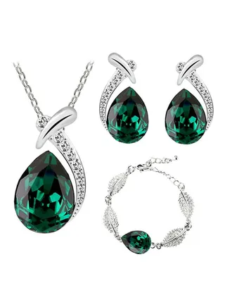 Rhinestone Inlaid Pendant Necklace Set With Bracelet 