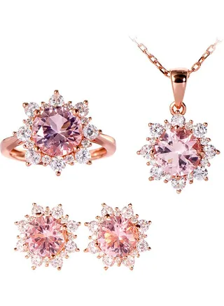Cubic Zirconia Snowflake Pendant Necklace Stud Earrings Ring Jewelry Set 