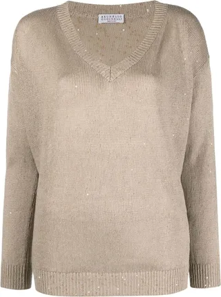 sequin-embellished V-neck jumper