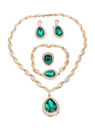 Rhinestone Pendant Necklace Bracelet Earrings Ring Bridal Jewelry Set 