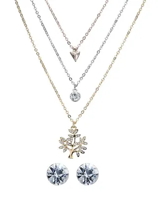 Gold Plated Necklace and Earrings Set With Crystal 