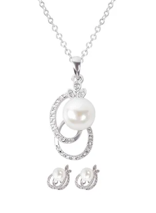 Alloy Necklace And Earrings Set With Pearl 
