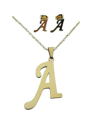 Alphabet Letter A Necklace And Earrings Set 