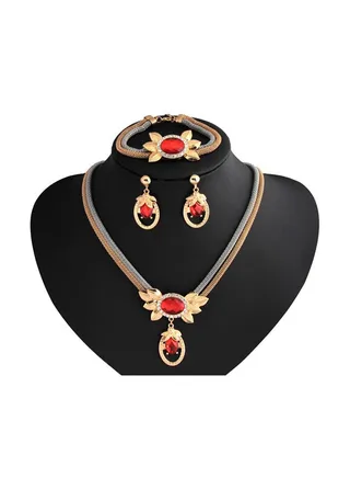 4-Piece Floral Design Alloy Jewelley Set With Crystal And Rhinestone 