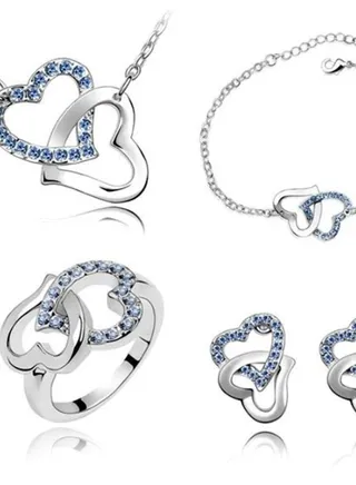 Heart To Heart Blue Swarovski Jewelry Set 