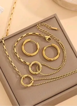 Trendy Stainless Steel Gold Plated Jewellery Set For Women 