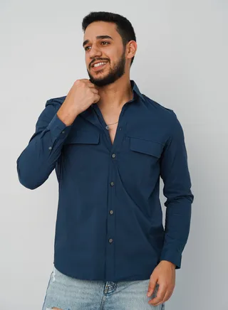Men’s Embroidered Back Double Breast pockets Shirt in Peacock 
