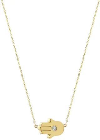 18k Mini Hamsa Necklace with Diamond Accent