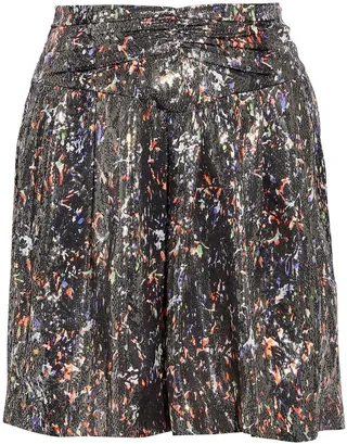 Maziar ruched printed metallic silk-blend mini skirt
