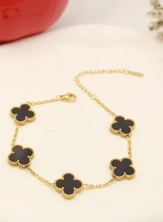 Women's 18k Gold Petal Bracelet, Reversible Lucky Flower Clover Van Cleef Collection 