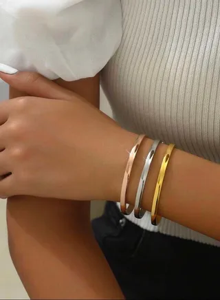 3 Pieces Stainless Steel Bracelet Each One Plated With Gold And Silver And Bronze 